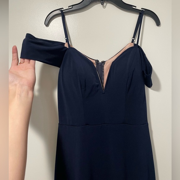 Elegant Navy Off-Shoulder Evening Dress/ Wedding Guest Dress - Picture 2 of 8